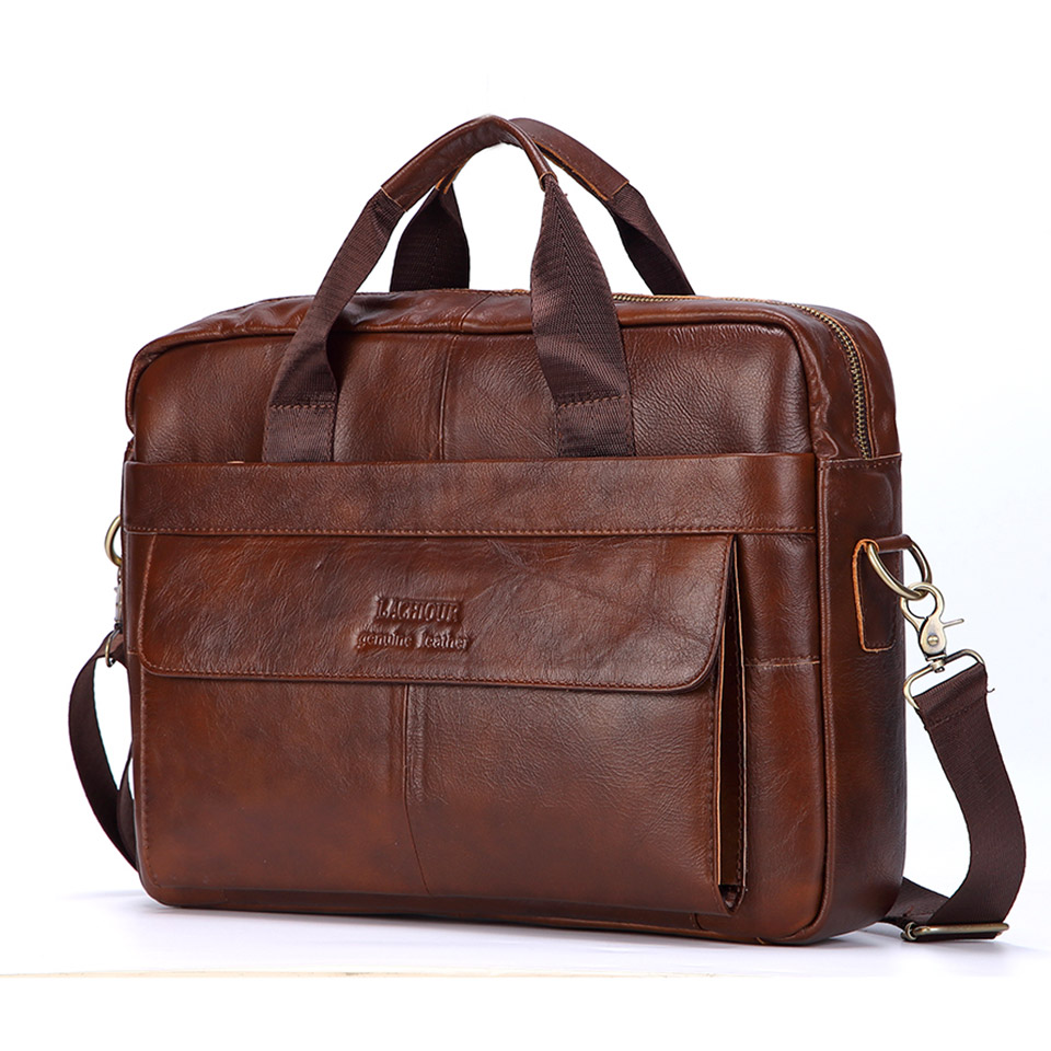 Leather Briefcase - Homens de couro genuíno bolsas de