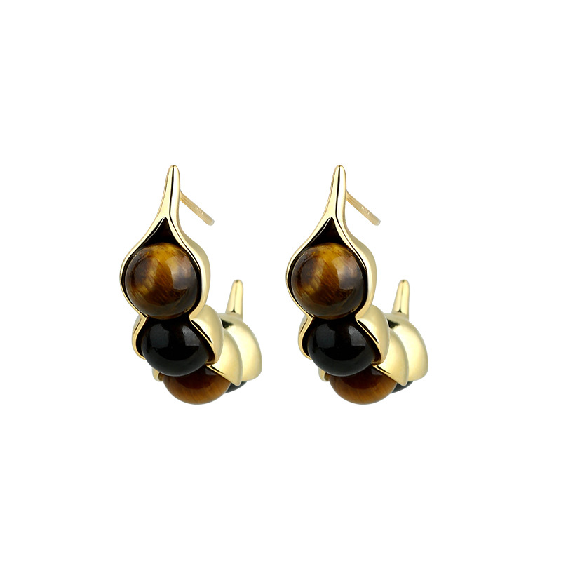 Gold Plated Jewelry - Olho de tigre pod brincos pedra