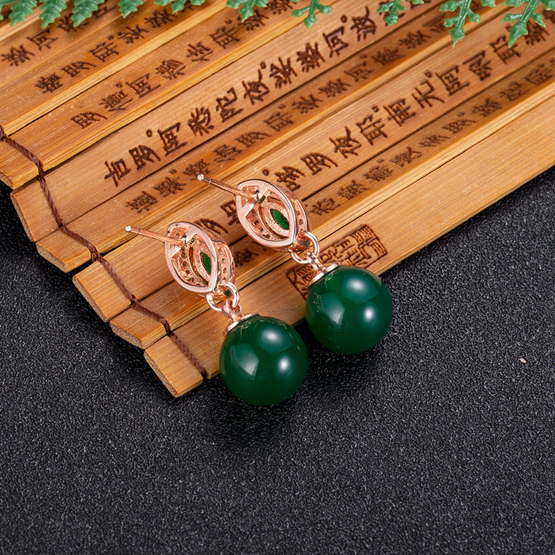 Gold Plated Jewelry - Brincos naturais do grânulo do jade,