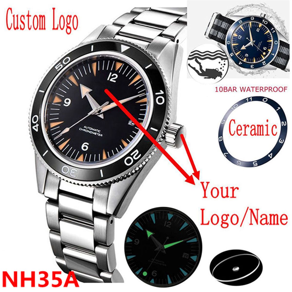 Logotipo personalizado nh35 mo - Luxury Watch Men avaliação e preço
